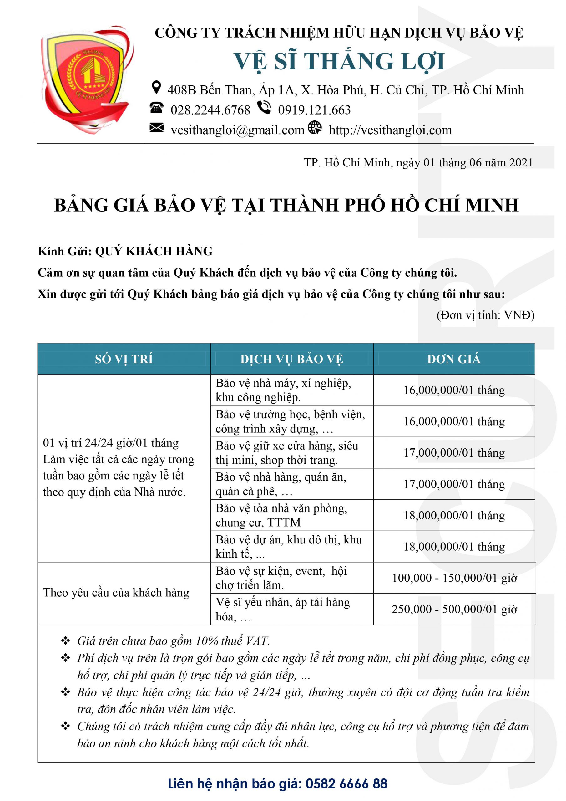 Báo giá dịch vụ bảo vệ tại Quận 12