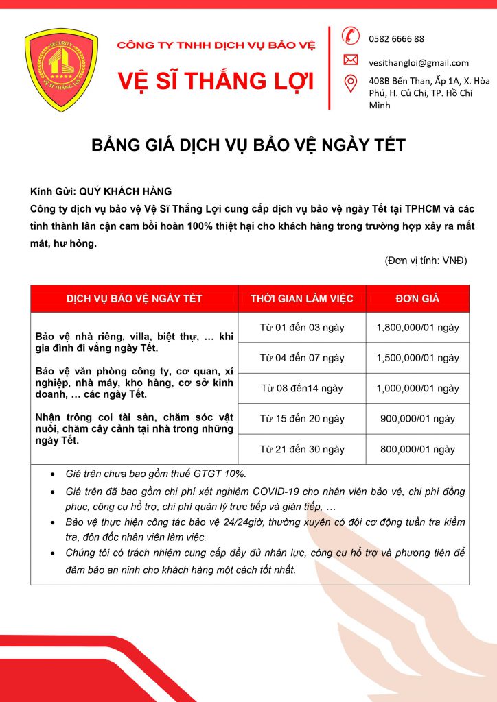 Báo Giá Bảo Vệ Tết Nguyên Đán 2022 Tại HCM