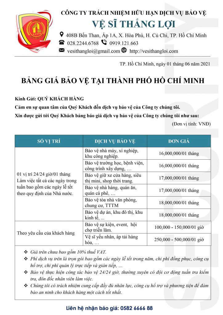 Báo Giá Dịch Vụ Bảo Vệ Tại Quận 2